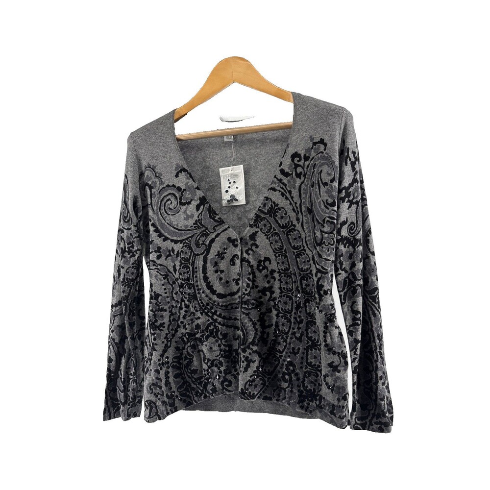 talbots collection Petite S Silk/cashmere Blend Cardigan Gray Sequins New